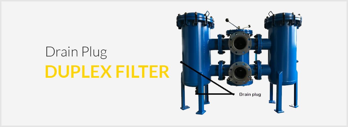 A duplex filter drain plug