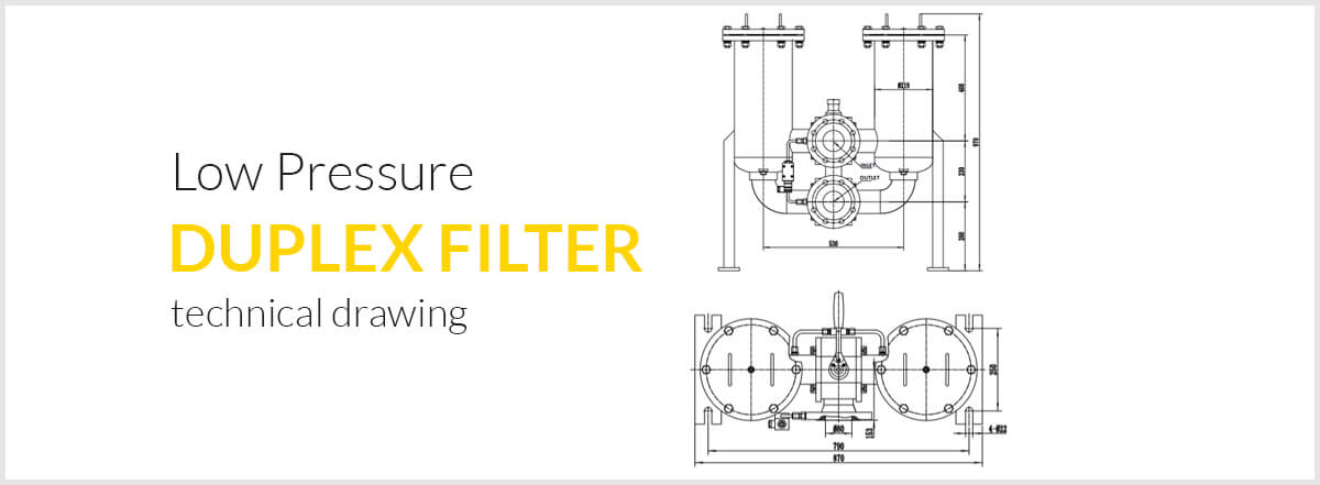 Low pressure duplex filters technical drawing